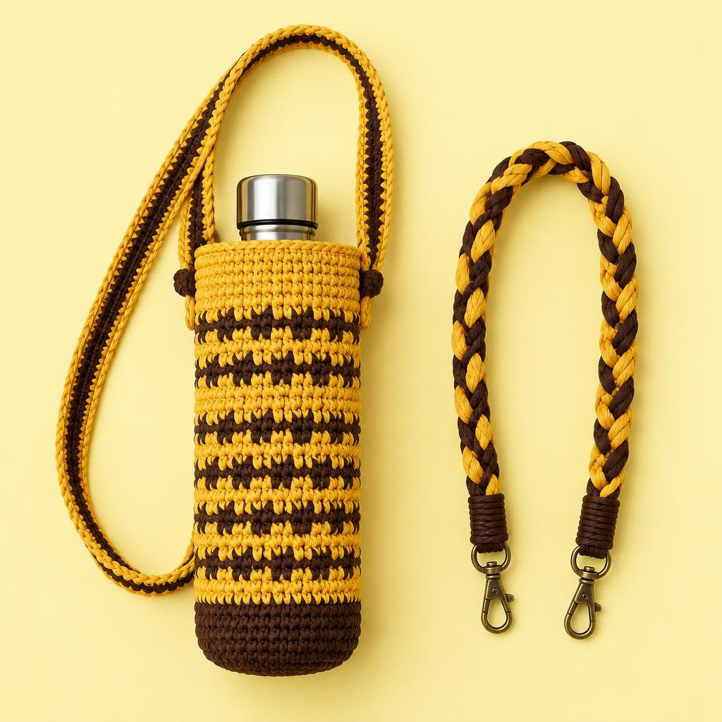 Bottle Bag + Strap in Gold / Cocoa
